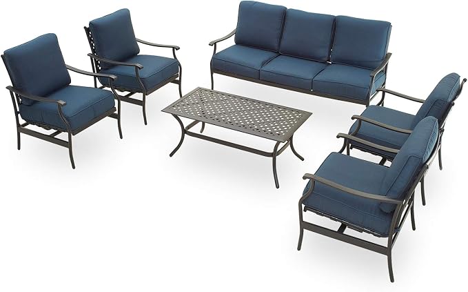Patio Conversation Set Cushioned Outdoor Furniture Seating Sets with All Weather Galvanized Steel Frame (6 Pieces, Blue)
