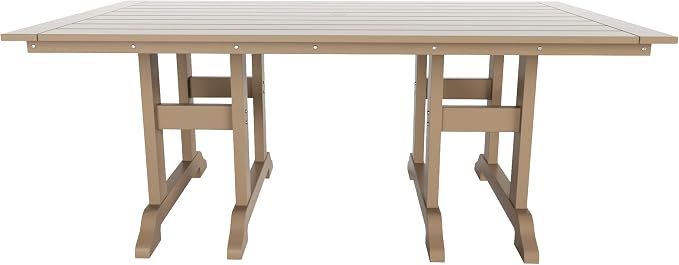 WestinTrends Malibu 6 Piece Adirondack Patio Dining Set with Bench, All Weather Poly Lumber Outdoor Table and Chairs, 71" Trestle Dining Table, 4 Adirondack Chair with Dining Bench, Weathered Wood