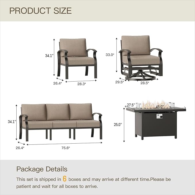 Aluminum Patio Furniture Set Patio Conversation Set,10 Seats Metal Modern Outdoor Furniture w/5.1" Cushions,Patio Sectional w/Swivel Chairs for Patio,Backyard,Sand