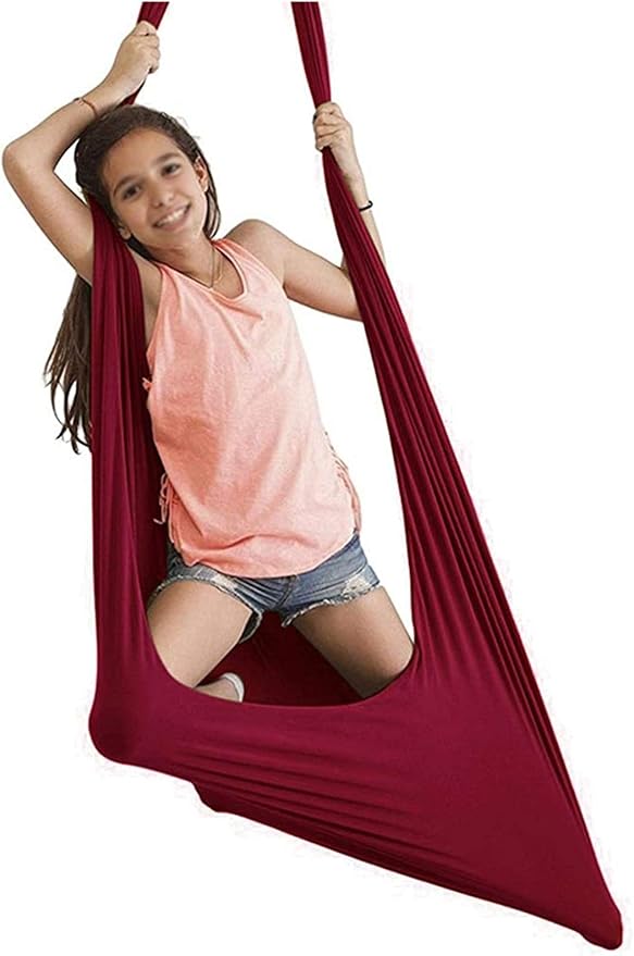 Sensory Swing Indoor Swing Chair for Kids Child and Teens Soft Hanging Hammock Includes Hardware with Special Needs Calming Effect On Children (Color : Wine red, Size : 150 x 280 cm)