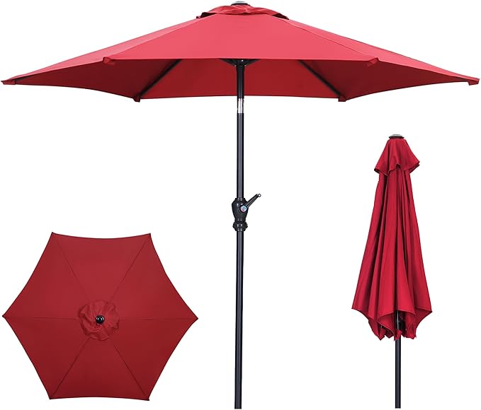 7.5FT Patio Umbrella, Outdoor Table Umbrella, Market Umbrella with Push Button Tilt and Crank for Garden, Lawn, Deck, Backyard & Pool
