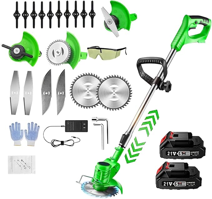 Electric Weed Eater Cordless Stringless,21v Wacker Weed Cordless,Held Electric Wacker Weed Weed Cutter with 2pcs Batteries and 3 Types Blades for Yard Garden