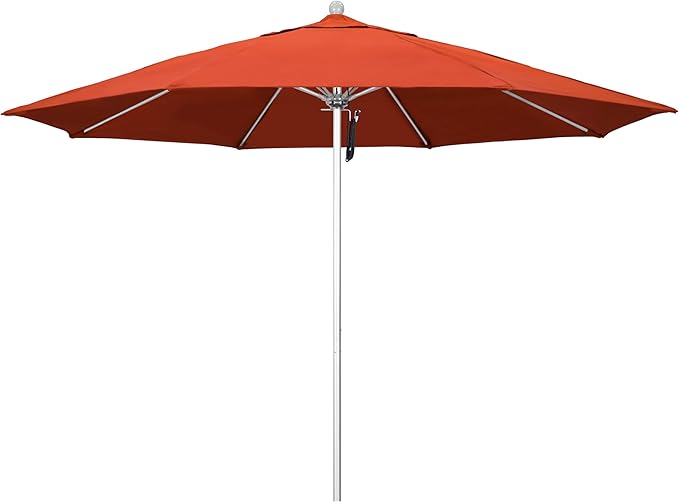 California Umbrella 11Ft Commercial Grade Market Umbrella, Pulley Lift, Aluminum/Fiberglass, 2mm pole wall, Silver Frame, Solution Dyed Sunset Fabric