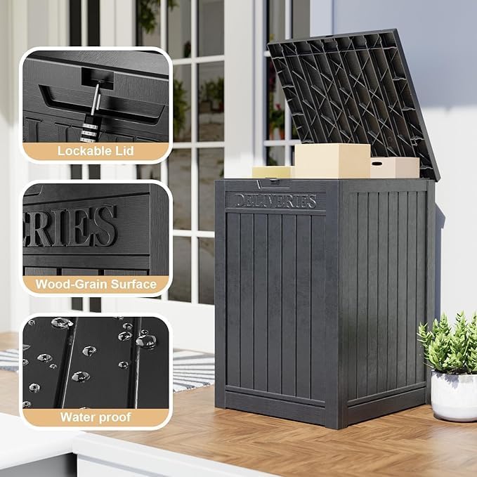 EFU Large Package Delivery Box,Storage Box with Lockable Secure,Double-Wall Resin Outdoor Package Delivery