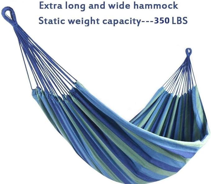 VALUE BOX Brazilian Double Hammock Cotton Hammock, Extra Long and Wide Hammock for Travel, Backyard, Porch, Outdoor or Indoor, w/Portable Carrying Bag (Blue)