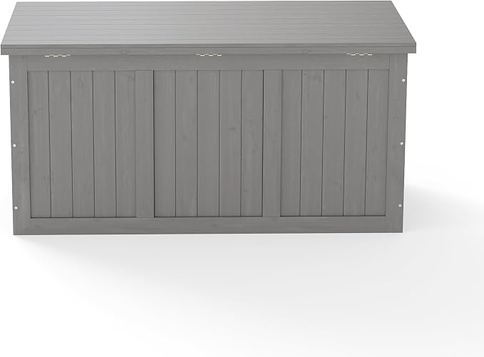 CIATRE 67-Gallon Outdoor Wooden Deck Box – Solid Wood Storage Bench with Seat & Table Top, Weather-Resistant Patio Cushion & Pool Toy Organizer -Grey