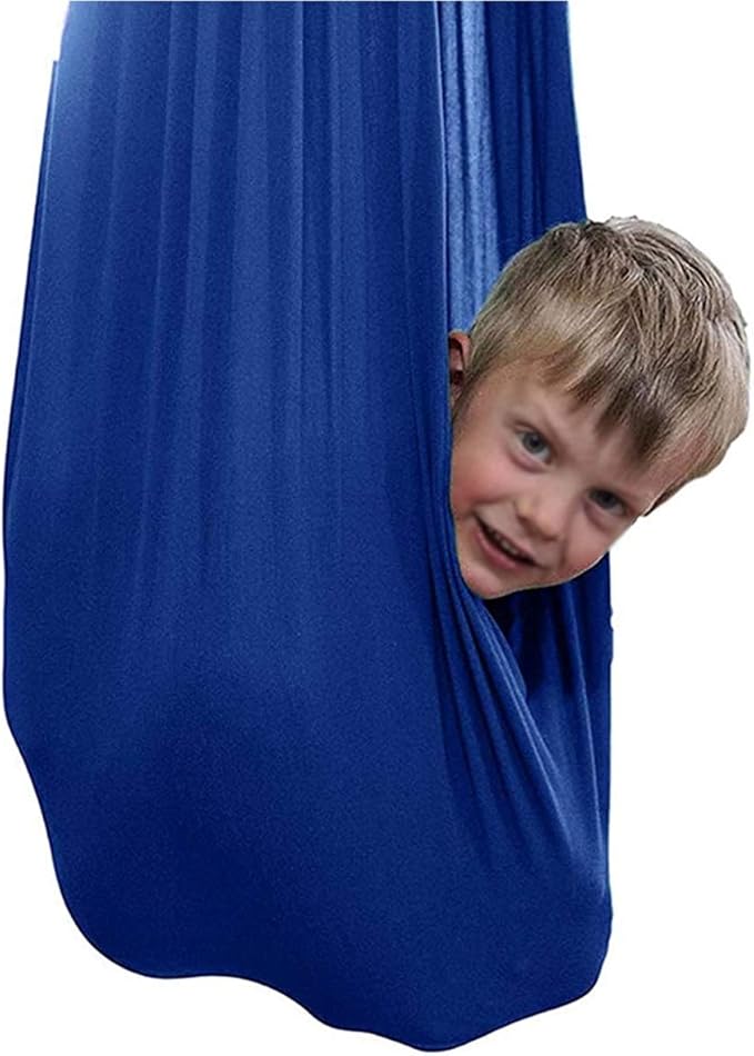 Nylon Elastic Cuddle Hammock Therapy Swing Indoor Hanging Seat for Kids Autism ADHD ADD with Sensory Needs Children Outdoor (Color : Blue, Size : 150 x 280 cm)