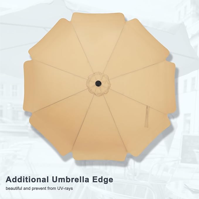 MASTERCANOPY 10ft Patio Umbrella with Valance, Crank and Tilt – 8 Ribs Outdoor Market Umbrella, UV/Fade Resistant, Waterproof Canopy with Wind Vent for Garden, Deck, Backyard, Pool (Khaki)