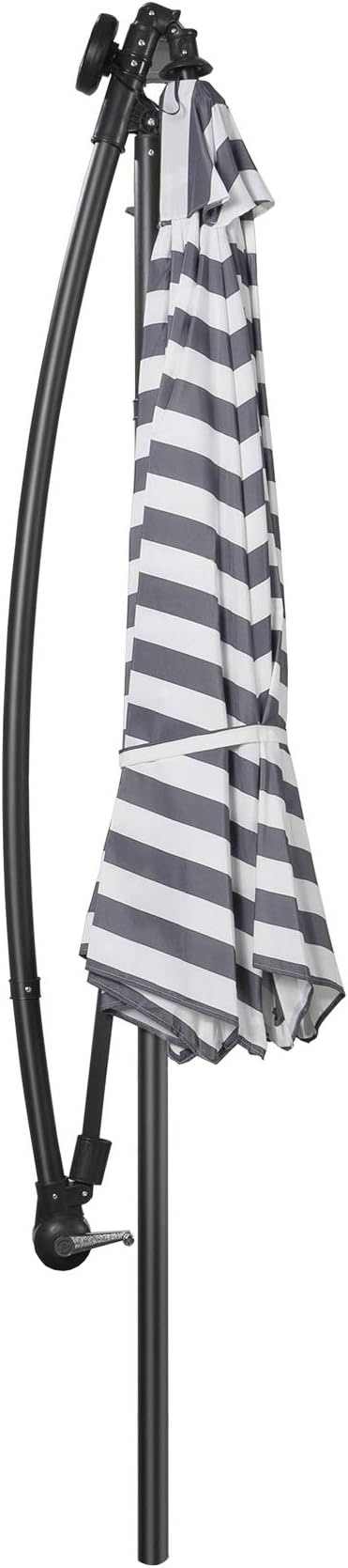 WO Home Furniture Patio LED Umbrella Set of 3 PCS 10ft Cantilever, Stand Kit, & 4 PCS Base Weights (Gray White Stripe)