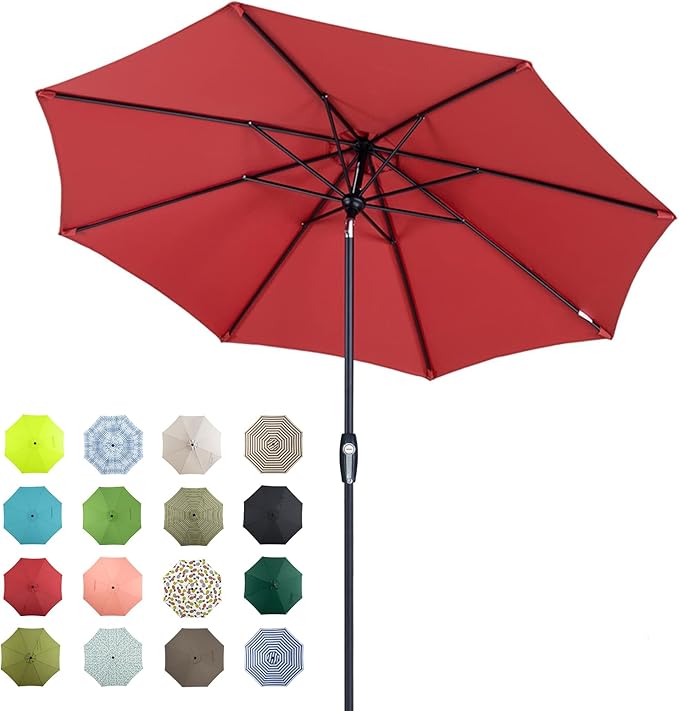 Tempera Patio Market Outdoor Table Umbrella with Auto Tilt and Crank, Large Sun Umbrella with Sturdy Pole & Fade Resistant Canopy, Easy to Set