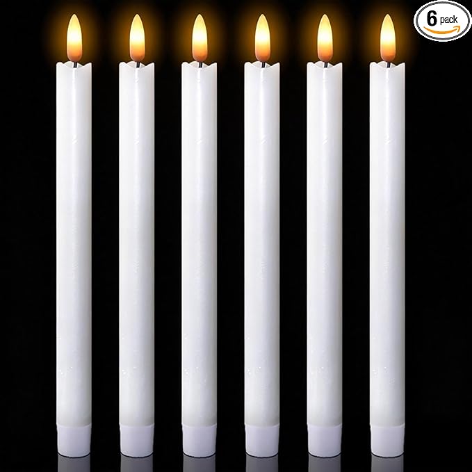 Wondise White Flameless Taper Candles with Timer, 6 Pack Battery Operated LED Flickering Real Wax Candle for Christmas Thanksgiving Wedding Decorations