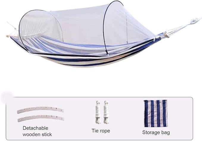 Portable Oxford Cloth Hammock Outdoor Travel Camping with Its Own Frame Portable Multi-Purpose Hammock Comfortable(Black-White)