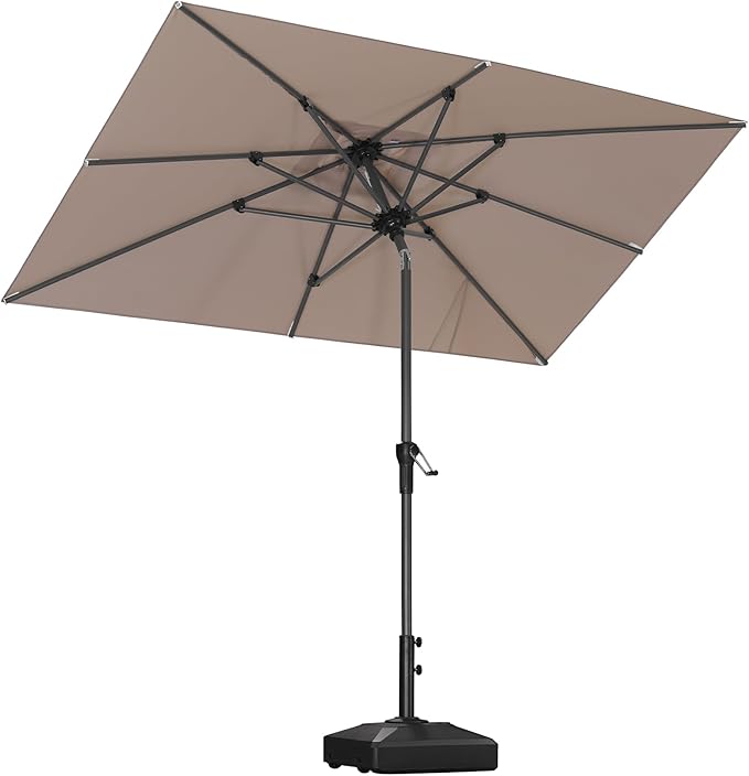 PURPLE LEAF 8' x 5' Rectangle Patio Market Umbrella with Base Outdoor Table Umbrellas Aluminum Frame Sun Shade with 8 Sturdy Ribs Tilt for Garden Deck Lawn Pool Beige