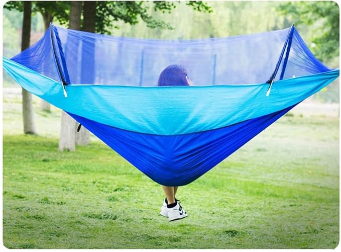Outdoor Hammock Anti-Rollover Travel Camping Portable Hammock Hanging Chair Outdoor Portable Camping Travel Equipment (Color : Blue, Size : 260 * 140cm)