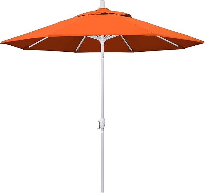 California Umbrella 9' Round Aluminum Market Umbrella, Crank Lift, Push Button Tilt, White Pole, Cilantro