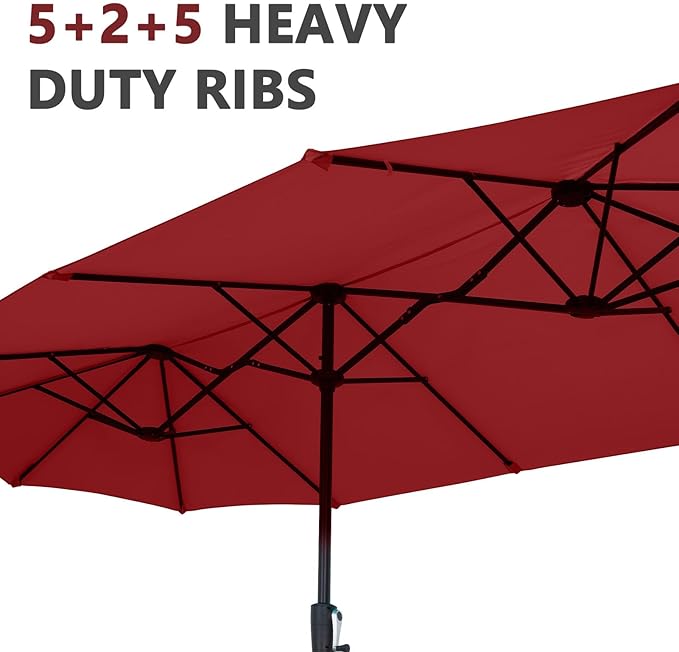 13Ft Large Patio Umbrella Outdoor Double-Sided Market Umbrella w/Easy Crank for Yard, Poolside, Deck, Red