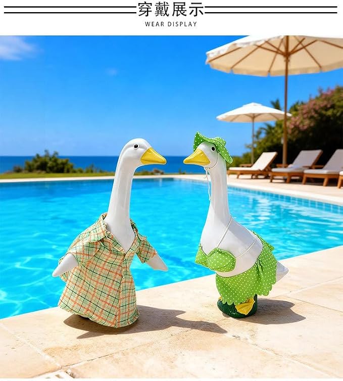 Porch Goose Summer Outfit for Cement or Plastic Goose 23'' Lawn Patio Statue, Bikini Goose Clothes, Hawaiian Outfit with Hat Sunglasses & Swimming Ring for Outdoor Garden Yard Decor (Green)