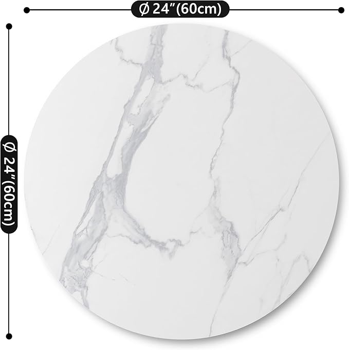 Round Table Top, 23.6” White Sintered Stone Tabletop, DIY Replacement & Cover Marble Desktop, Scratch & Wear Resistant, Easy to Clean, Suitable for Indoor & Outdoor