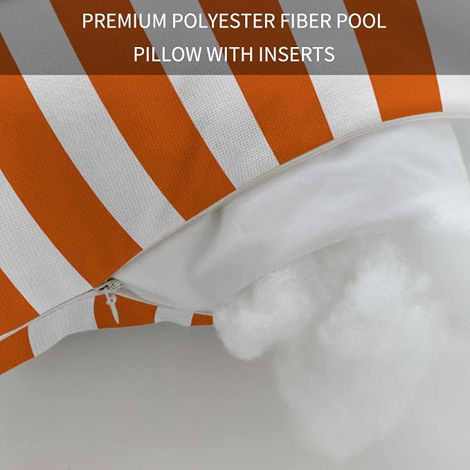 Burnt Orange Striped Outdoor Chaise Lounge Head Pillow with Insert,Thanksgiving Orange White Stripes Waterproof Headrest Lumbar Pillow Cusion Cover with Elastic Strap for Patio Recliner,11"x16" 2PCS