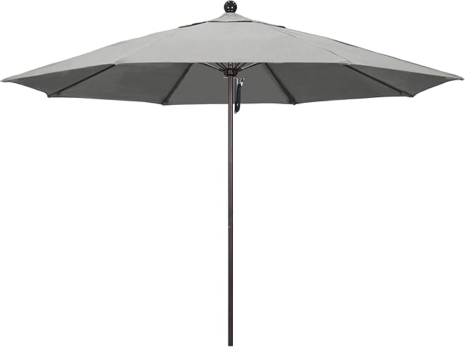 California Umbrella 11Ft Commercial Grade Sunbrella Fabric Market Umbrella, Pulley Lift, Aluminum/Fiberglass, 2mm pole wall, Bronze Frame, Granite Fabric