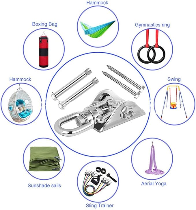 Hammock Hanging Kit, 1000 lb Capacity Heavy Duty 360° Rotate Swing Ultra Durable Hooks for Swing, Chair, Yoga, Multiple Indoor Outdoor Gym