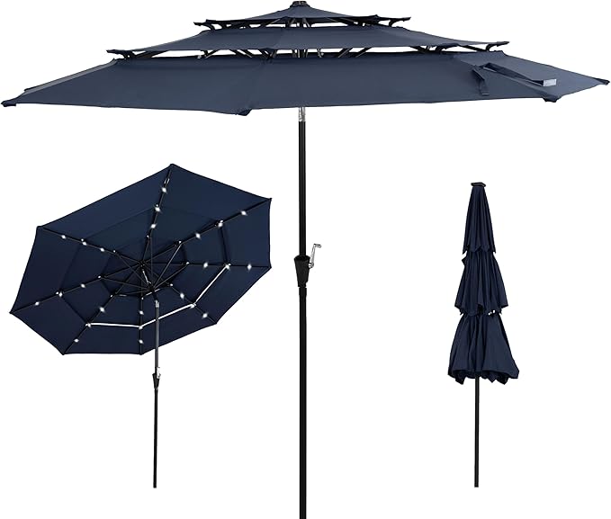 Sunnydaze Outdoor Umbrella for Patio - Vented 3-Tier Outdoor Patio Umbrella - Wind-Resistant, Tilt and Crank - For Pool, Garden, or Yard
