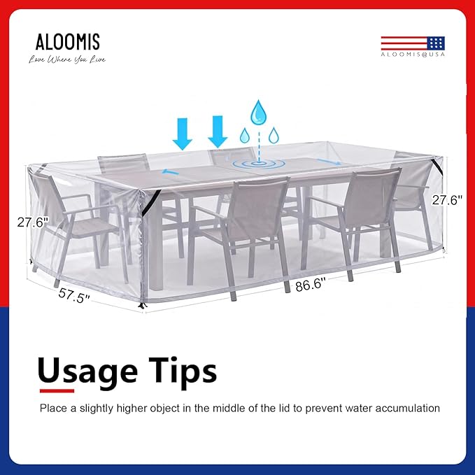 Waterproof Patio Furniture Covers, 420D Oxford Rectangular Outdoor Table and Chairs Set Cover, Anti-UV & Windproof Garden Furniture Protector for Dining Set, Sofa, Sectional, DarkGrey