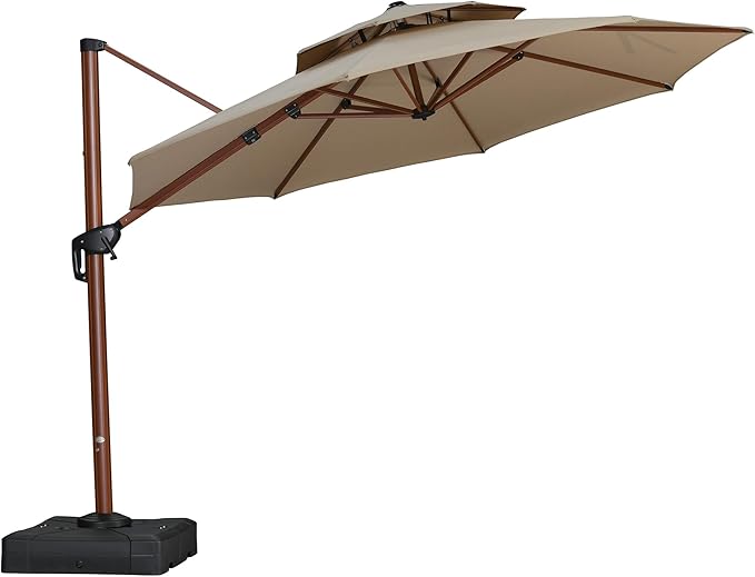 PURPLE LEAF 11ft Patio Umbrella Cantilever Umbrellas Outdoor Round Wood Umbrella Offset Umbrellas Heavy Duty Sun for Garden Deck Pool, Spectrum Sand