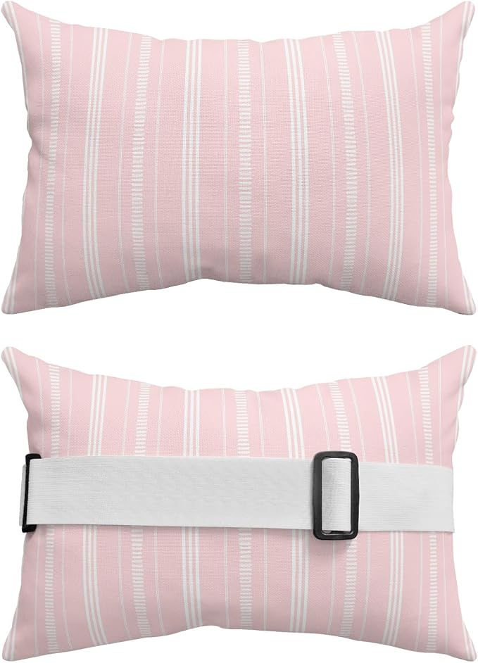 Outdoor Lumbar Pillow 11x16 Inch, Boho Pink Waterproof Throw Pillow Covers with Insert, Minimalist Farmhouse Striped Decorative Chair Cushions for Patio Garden Recliner