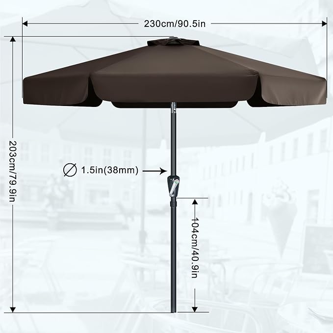 MASTERCANOPY 7.5ft Patio Umbrella with Valance, Crank and Tilt – 6 Ribs Outdoor Market Umbrella, UV/Fade Resistant, Waterproof Canopy with Wind Vent for Garden, Deck, Backyard, Pool (Brown)