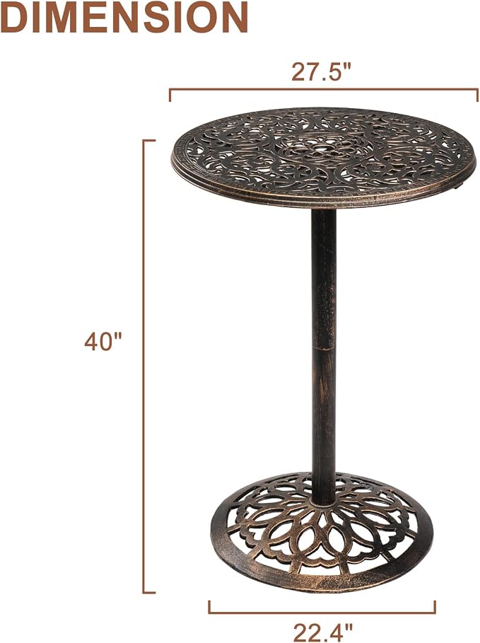 Outdoor Bistro Pub Table, Round Patio Bar Height Cocktail Table,Outdoor Bar Cast Aluminum, High Top Furniture Garden,for Dining Home,Bronze