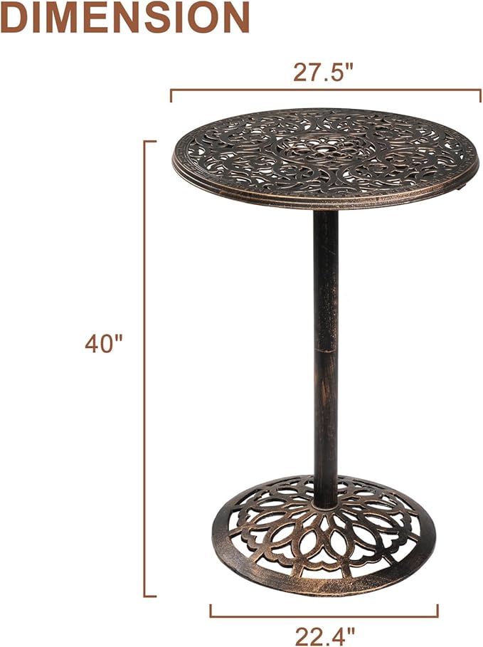Vasitelan 40-Inch Cast Iron Patio Bar Table,Outdoor Bar Table,Round Pub Table