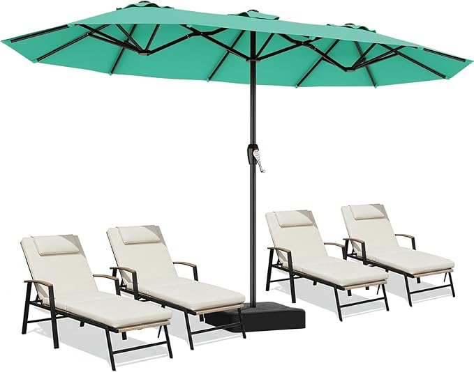 AreShark 15ft Patio Umbrella with Base, Double Sided Outdoor Umbrella with 12 Fiberglass Ribs, Large Outdoor Umbrella for Garden, Pool, Deck, Backyard & Market, Cerulean