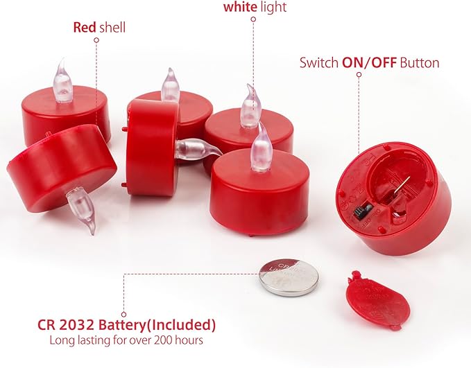 Tea Light, 100 Pack Flameless LED Tea Lights Candles Flickering red 200+ Hours Battery-Powered Tealight Candle. Ideal for Party, Wedding, Birthday, Gifts and Home Decoration (Red)