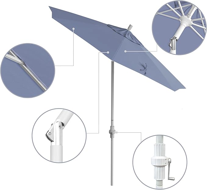 California Umbrella 7.5' Rd. Aluminum Patio Umbrella, Crank Lift, Collar Tilt, White