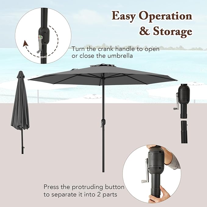 12FT Patio Umbrella, Outdoor Table Umbrella with Crank Handle, 8 Sturdy Ribs, Sun-protection & Waterproof Canopy, Top Air Vent, Market Umbrella for Garden, Lawn, Deck, Backyard, Poolside