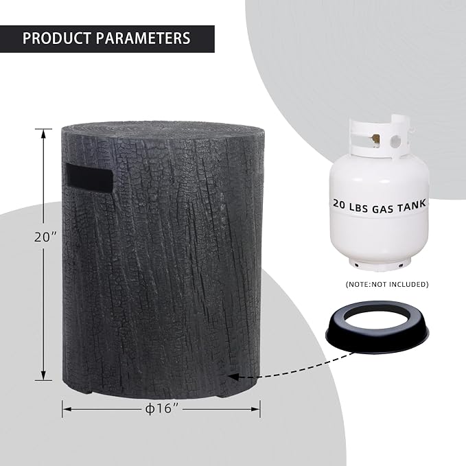 Afterglow 16" Propane Tank Cover Table, Round Tank Container Fits Standard 20 lbs Propane Tank Outdoor Gas Tank, Deck Backyard Patio, Faux Wooden Black