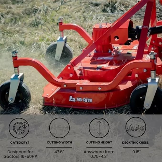 48" Finishing Mower | 3-Point Cat 1 Hitch | 3-Blade Rear Discharge for 16-50 HP Tractors | Grooming Attachment for Lawns and Pastures | 540 RPM PTO (PTO Shaft Not Included)