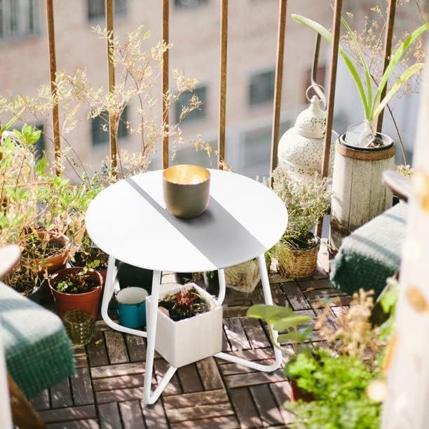 Side Table Anti-Rust Metal Outdoor End Table, Small Round Tables for Garden Balcony Yard, White