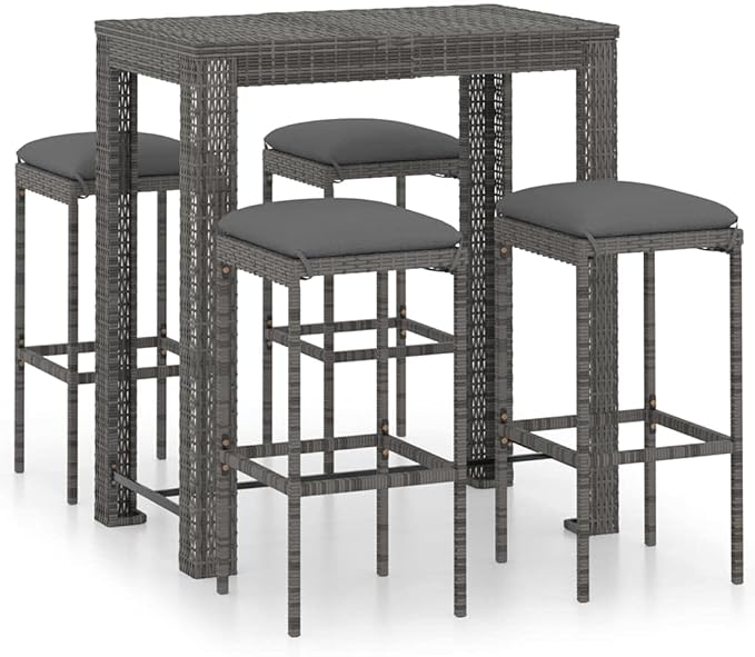 5 Piece Patio Bar Set with Cushions,Garden Table and Chairs Sets,Garden Conversation Sets, Outdoor Patio Furniture,for Patio,Backyard,Garden,Poly Rattan Gray