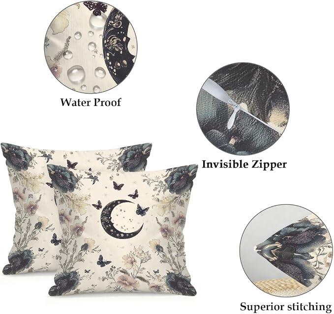 20x20 Inch Outdoor Pillow Covers Set of 2 Waterproof Throw Pillow Covers Decorative Couch Cushion Covers Boho Moon Floral Square Pillowcases Protectors for Patio Garden Sofa
