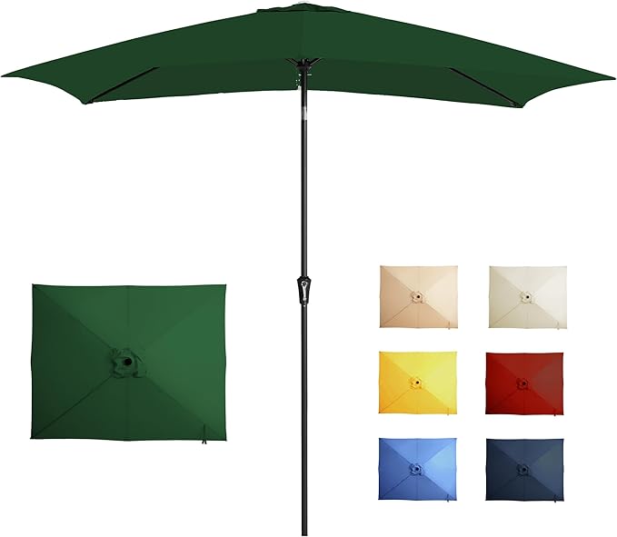 6.5x10FT Rectangular Patio Umbrella with Push Button Tilt & Crank Lift for Garden,UV Protection Outdoor Umbrella for Deck,Pool and Yard,Green