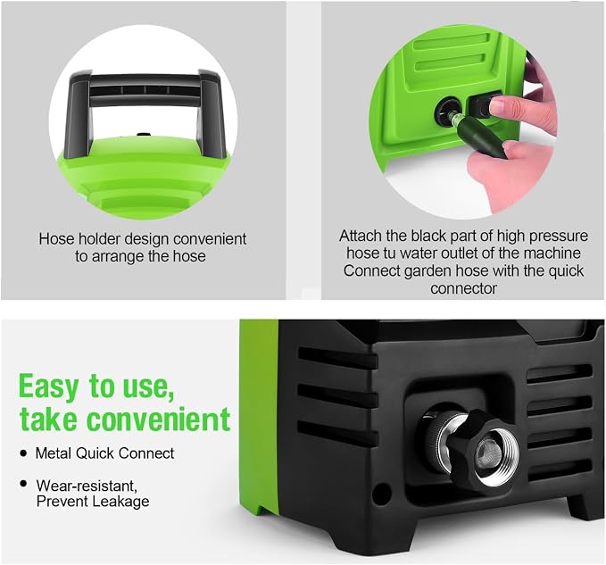 𝐏𝐨𝐰𝐞𝐫 𝐖𝐚𝐬𝐡𝐞𝐫 𝟒𝟓𝟎𝟎𝐏𝐒𝐈 Portable with 20FT Pipe, 4 Nozzle Set and 500ml Foam Cannon for Home/Cars/Fences/Windows, Green