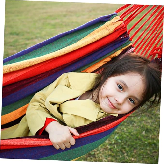 NUOBESTY Striped Canvas Camping Hammock Swing Portable Outdoor Hanging Chair 190x85cm European Rainbow for Garden Patio and Indoor Use