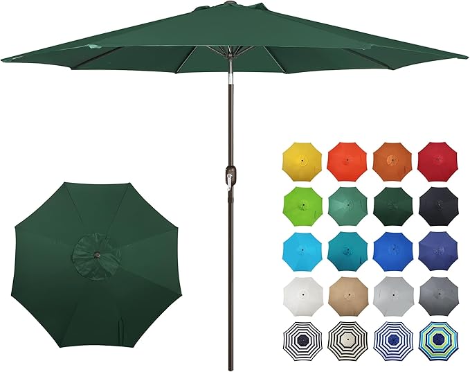 Blissun 10FT Outdoor Patio Umbrella, Outdoor Table Umbrella, Yard Umbrella, Market Umbrella with 8 Sturdy Ribs, Push Button Tilt and Crank