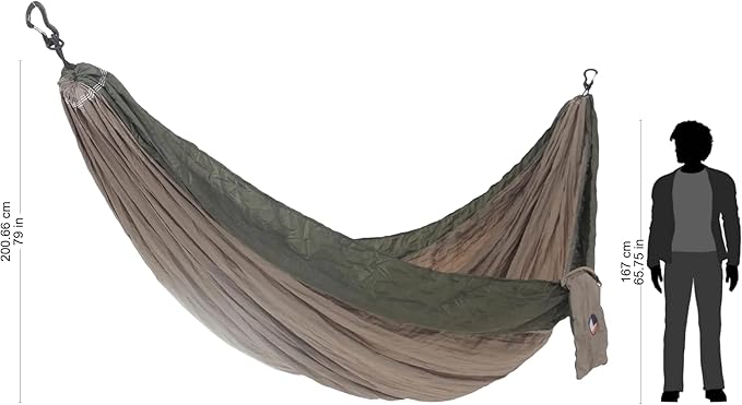 NOVICA Brown Beige with Olive Green Trim Parachute Portable 2 Person XL Camping Hammock with Hanging Straps, 'Jungle Dreams' (Double)