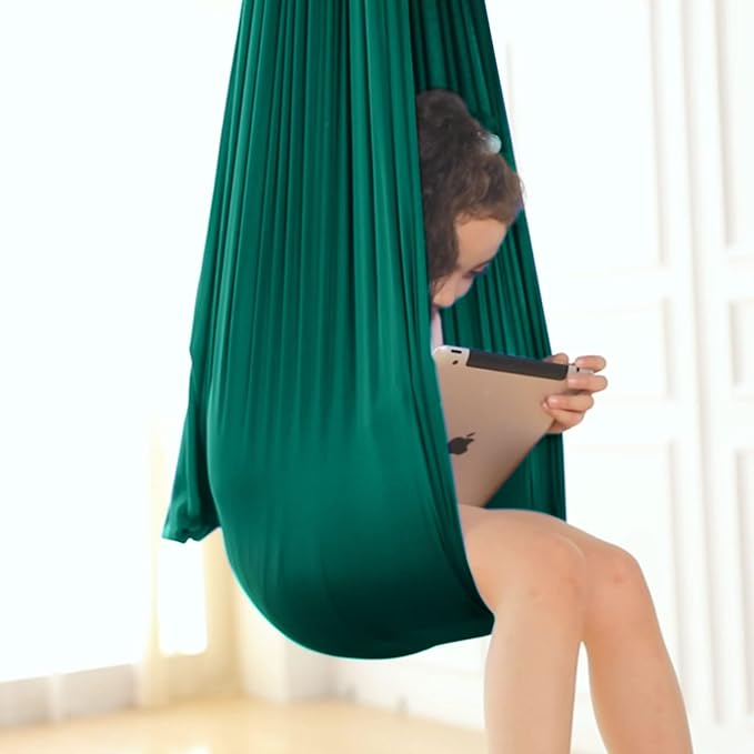 Yoga Swing for Kids Hammock Children Hangin Indoor Outdoor Autism Aspergers,ADHD Kids Hangin Therapy Swing 110inch x 59inch (Hardware Included) Dark Green
