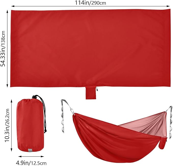 Crimson Red Solid Color Camping Hammock, Portable Lightweight Single Hammock with Tree Straps and Aluminum Carabiners, 114" x 54" Travel Hammock for Hiking Backpacking Beach