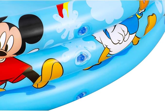 Mickey and Friends Inflatable Pool - Bundle with Disney Inflatable Kiddie Pool for Boys, Girls, Kids Plus Stickers, More | Mickey and Friends Kiddie Pool Set (48" L x 48" W x 10" H)