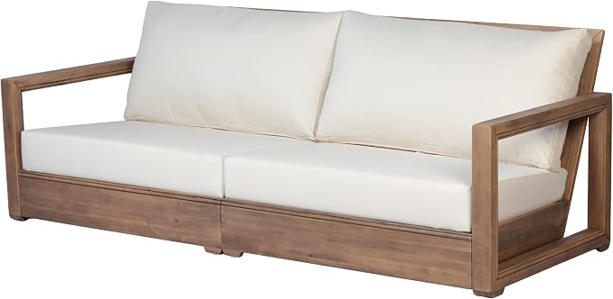 Christopher Knight Home 5-Piece Patio Furniture Set, Acacia Wood Outdoor Sofa Set with 3-Seater Couch, Loveseat, 2 Swivel Rocking Chairs & Coffee Table, Deep Seat Patio Conversation Set, Brown+Beige